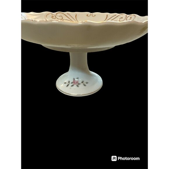 Vintage LIPPER & MANN (L&M) Bristol Garden Pattern Floral Pedestal Candy Dish - Picture 3 of 5